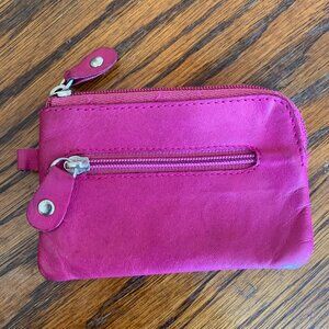 ECHT LEDER Handmade German Leather Mini Wallet Pink Low Profile Zipper Pouch